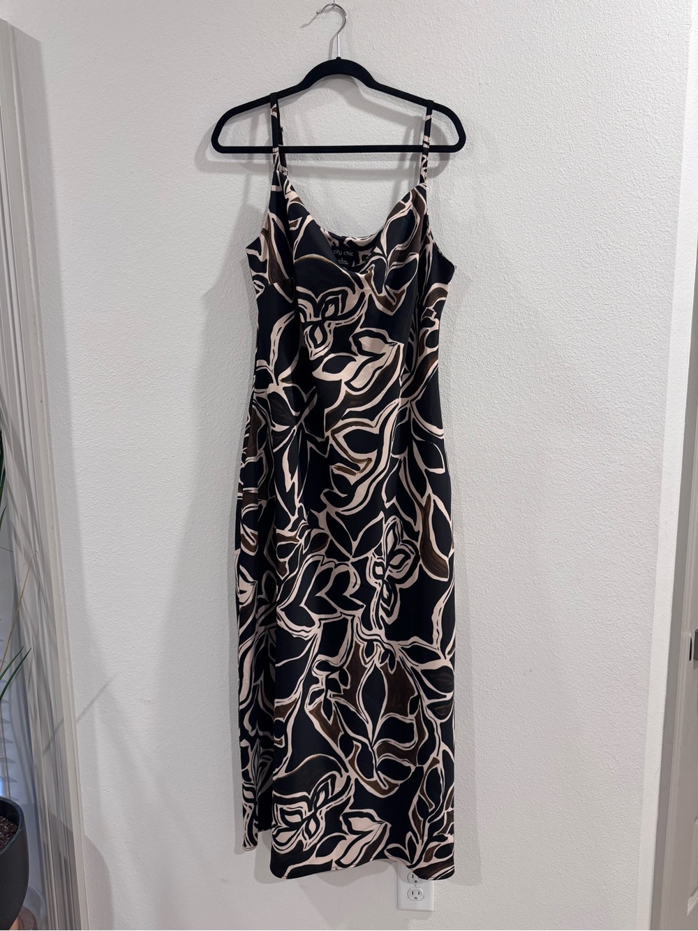 City Chic Black and Cream Floral Slip Midi Dress